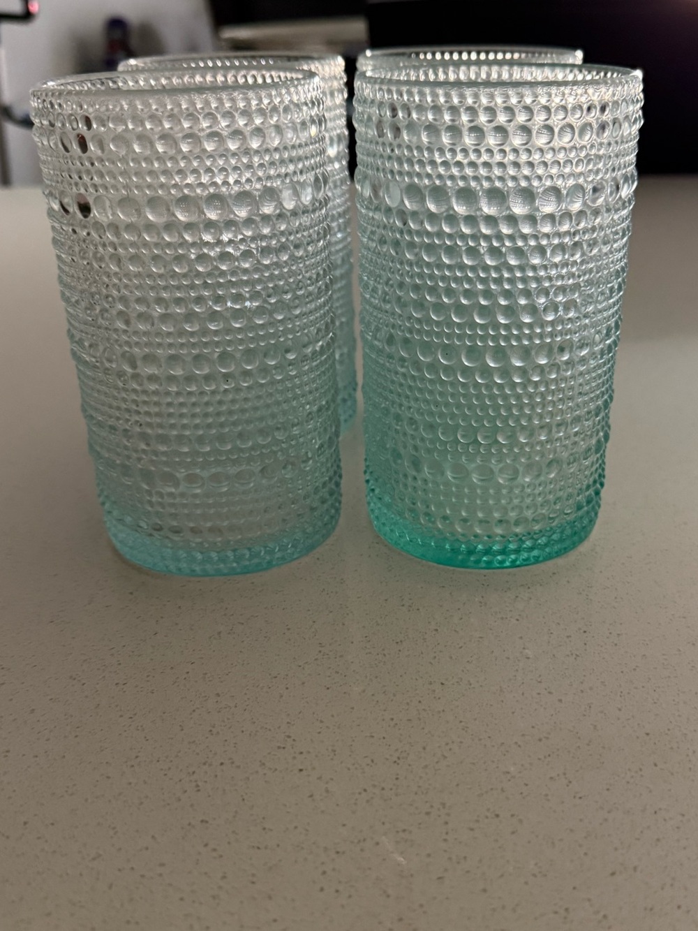 Home Goods- Tall- Textured Aqua Glass Tumbler - Set of 4